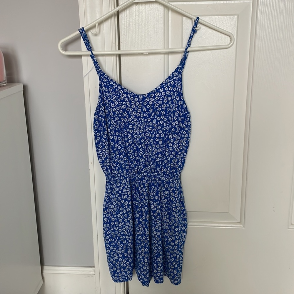 Blue and white floral romper